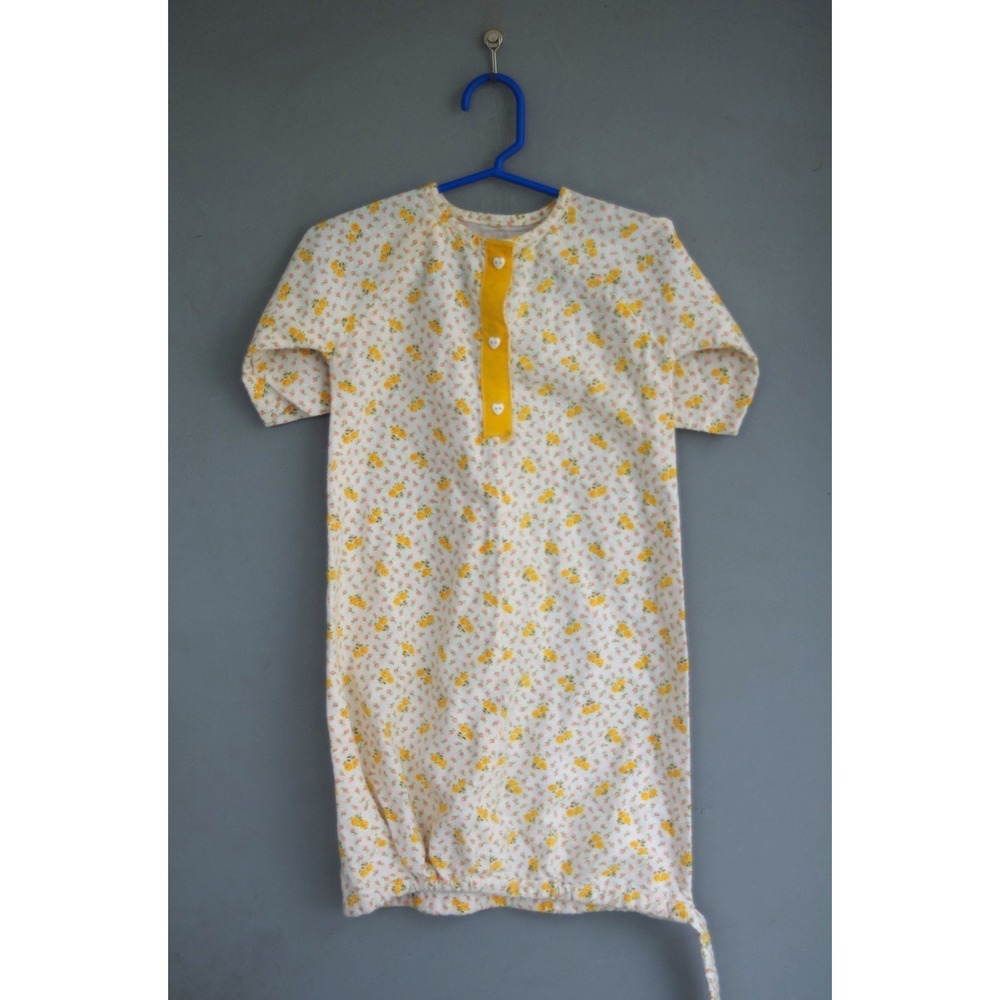 Lovely Vintage Flannel Layette Baby Gown Yellow Floral‎ Calico